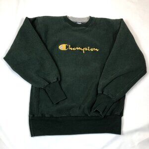 Vintage Champion Reverse Weave Green Double Neck Crewneck Sweatshirt Size Large